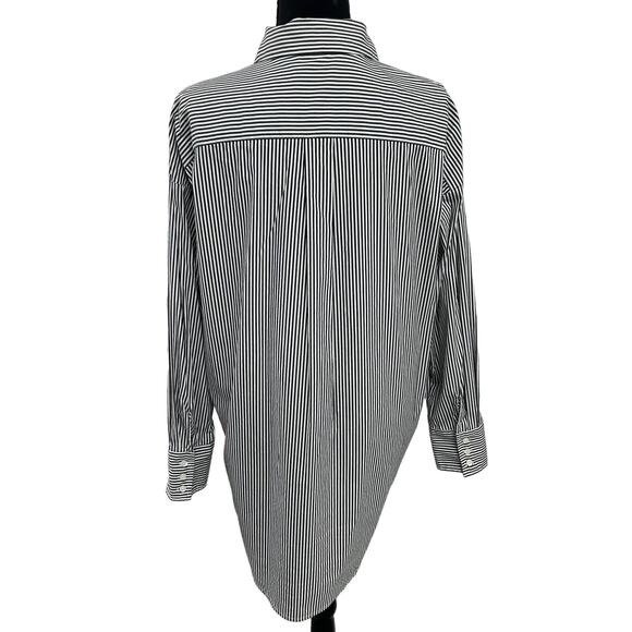 J. McLaughlin Grey White Striped Long Sleeve Button Down Top Medium - Picture 4 of 5